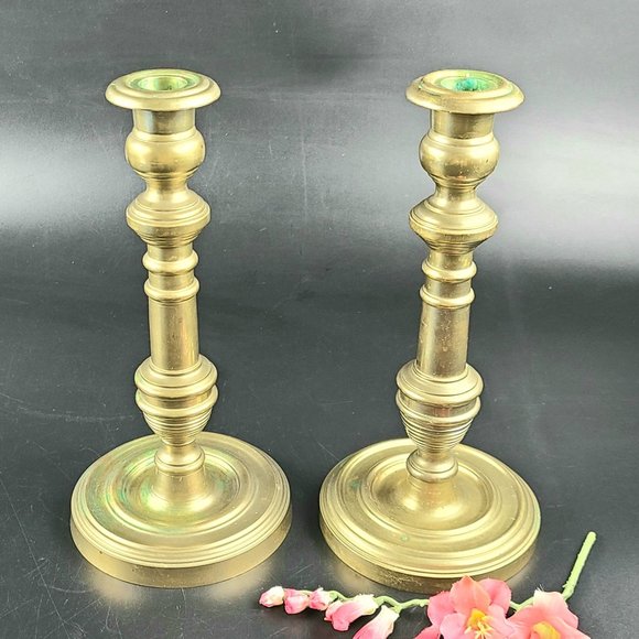 Vintage Solid Brass Heavy Candlestick Holders - Made in China - Set of 2 - Picture 5 of 8